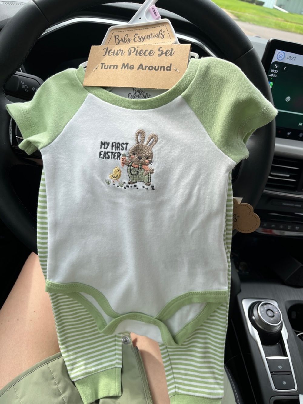 Baby Essentials Green and White "My First Easter" 4-Piece Matching Set 9M